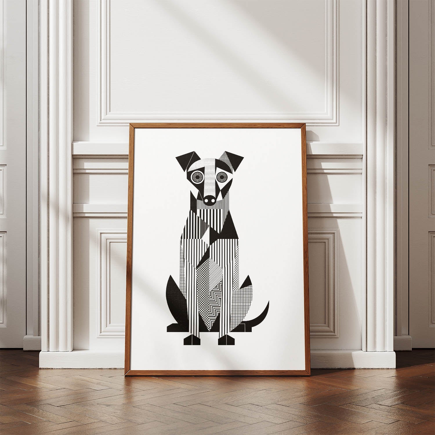 Irish Terrier Geometric Line Art Print - Framed Mockup