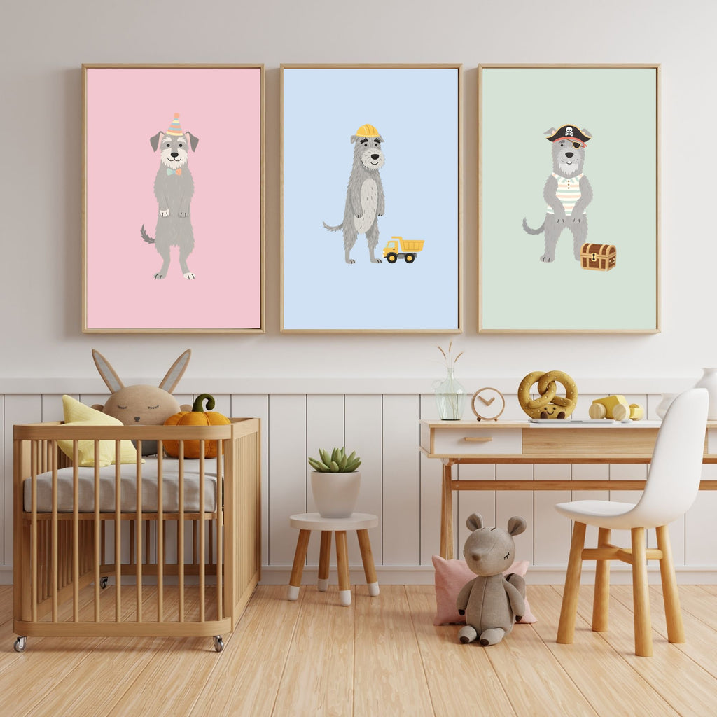 Irish Wolfhound Kids Nursery Wall Art Print Bundle — 22 Dog Costume Designs, 5 Colours, 6 Print Sizes | Digital Download