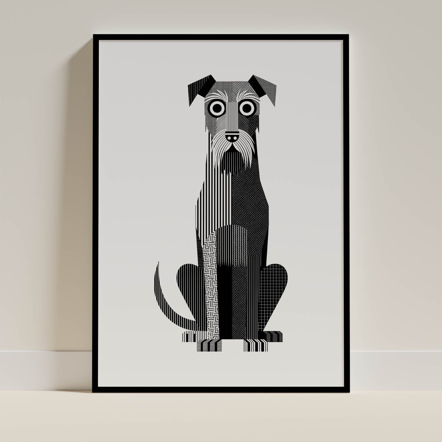 Irish Wolfhound Geometric Line Art Print - Framed Mockup