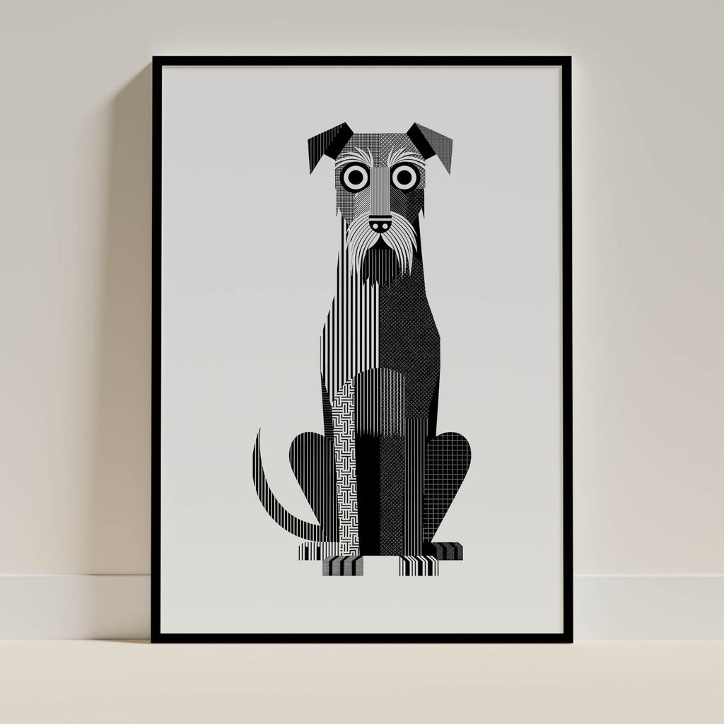 Irish Wolfhound Geometric Line Art - Black Frame Mockup