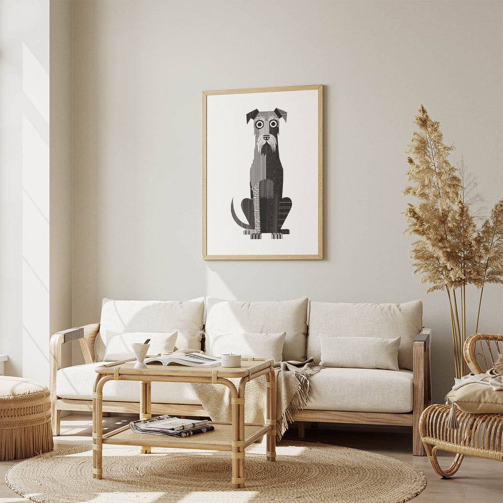 Irish Wolfhound Geometric Line Art Print - Framed Mockup