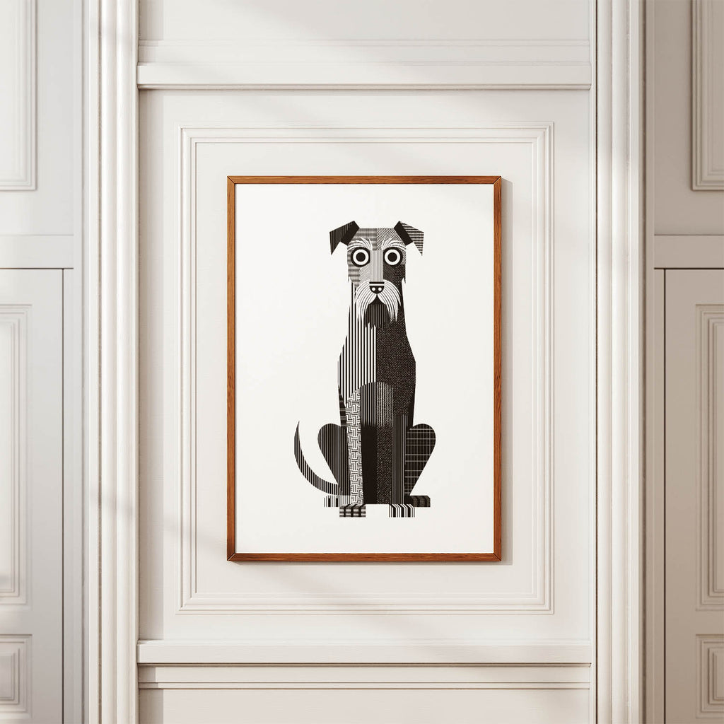 Irish Wolfhound Geometric Line Art Print - Framed Mockup