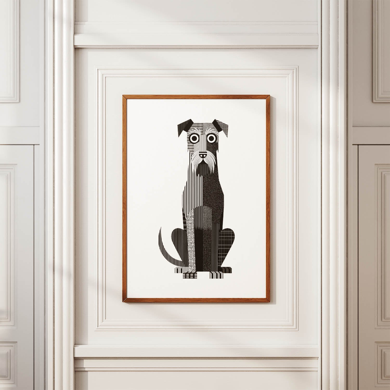 Irish Wolfhound Geometric Line Art Print - Framed Mockup