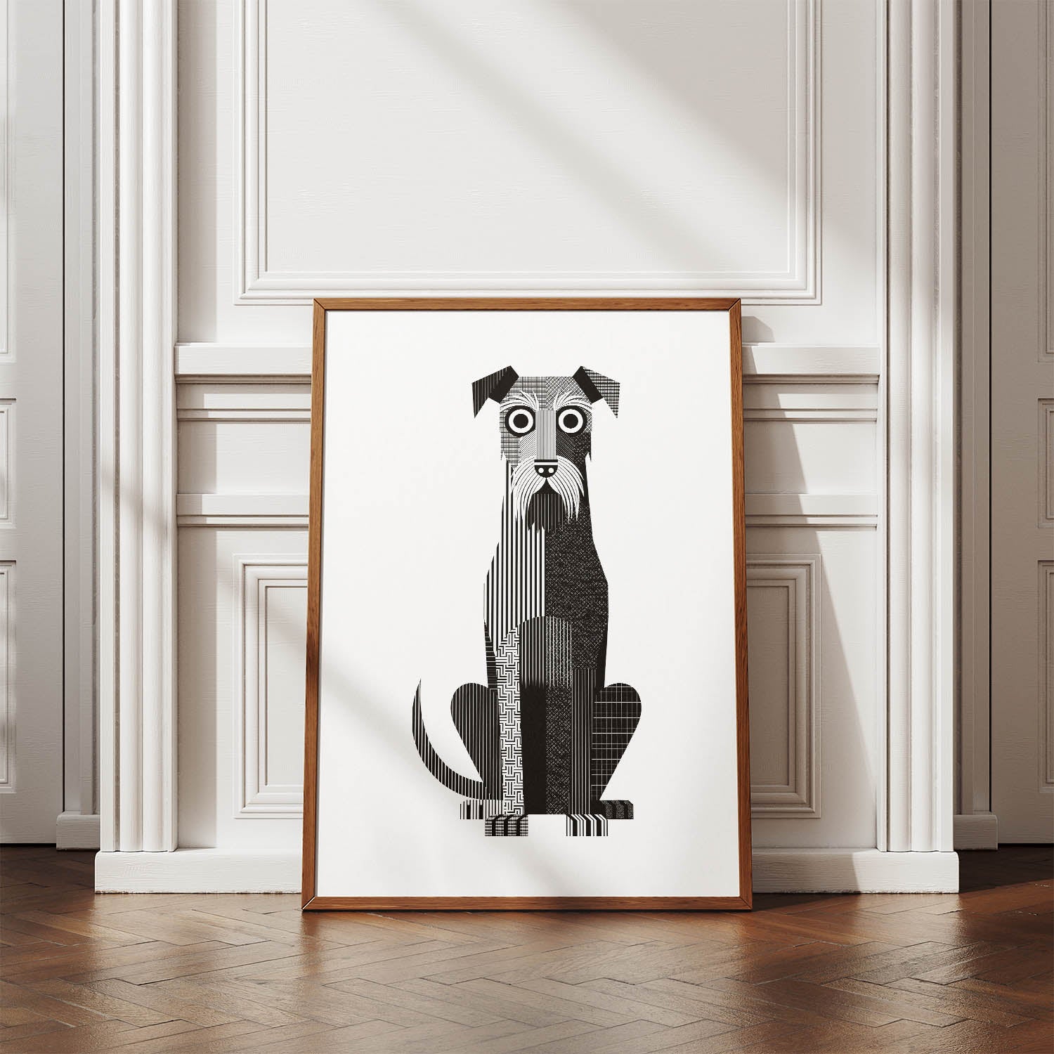 Irish Wolfhound Geometric Line Art Print - Framed Mockup