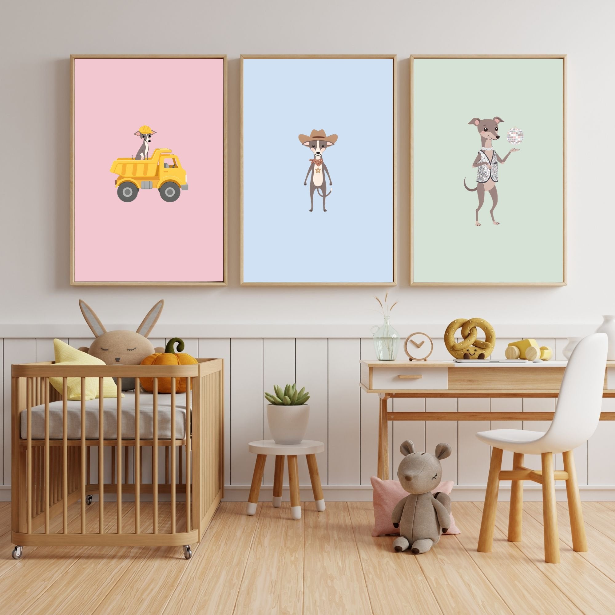 Italian Greyhound Kids Nursery Wall Art Print Bundle — 22 Dog Costume Designs, 5 Colours, 6 Print Sizes | Digital Download
