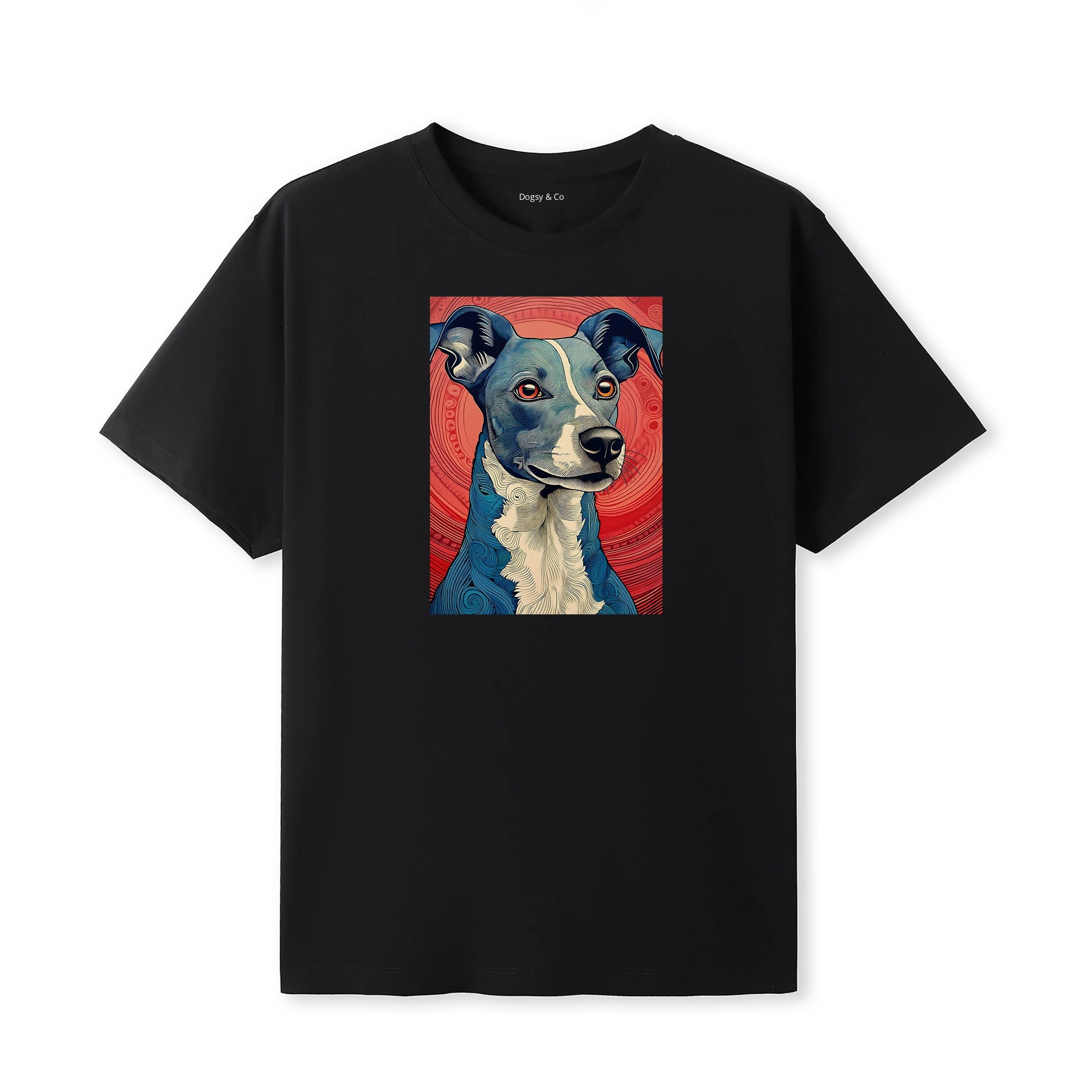 Italian Greyhound Hokusai Dog Portrait T-Shirt Black