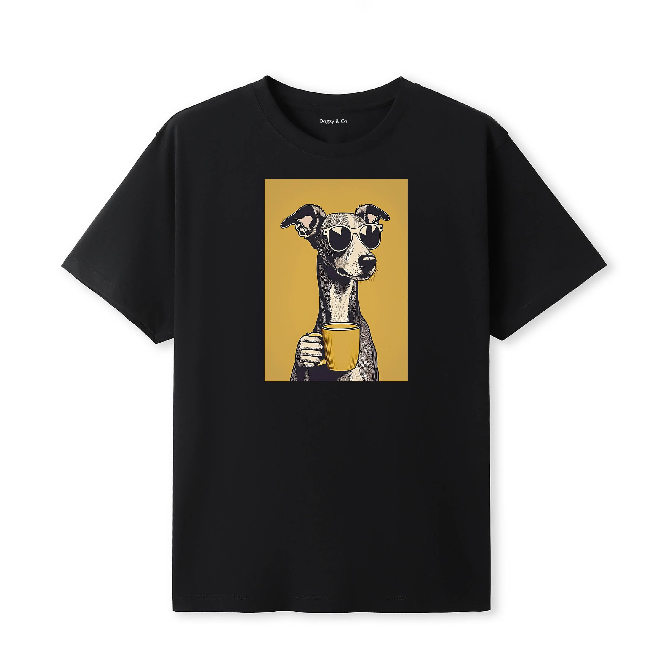 Greyhound Coffee Dog T-Shirt Black