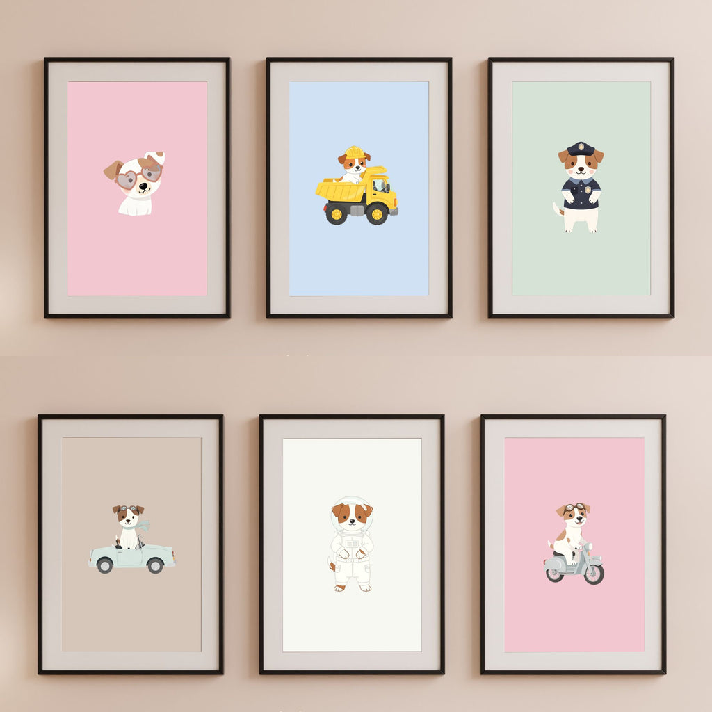 Jack Russell Kids Nursery Wall Art Print Bundle — 22 Dog Costume Designs, 5 Colours, 6 Print Sizes | Digital Download