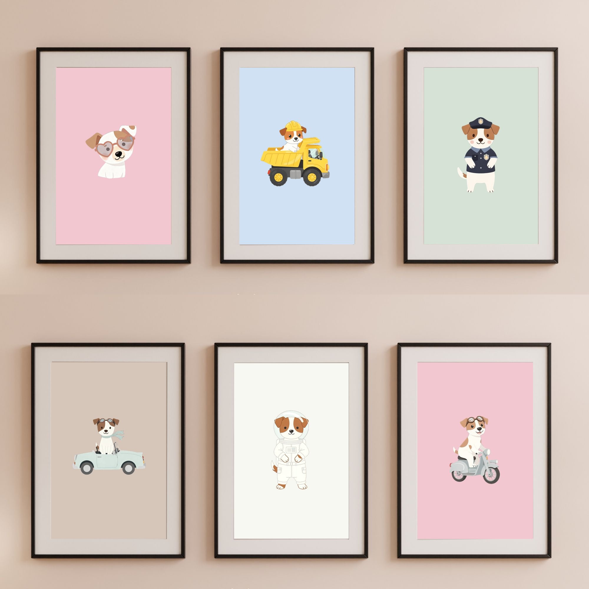 Jack Russell Kids Nursery Wall Art Print Bundle — 22 Dog Costume Designs, 5 Colours, 6 Print Sizes | Digital Download