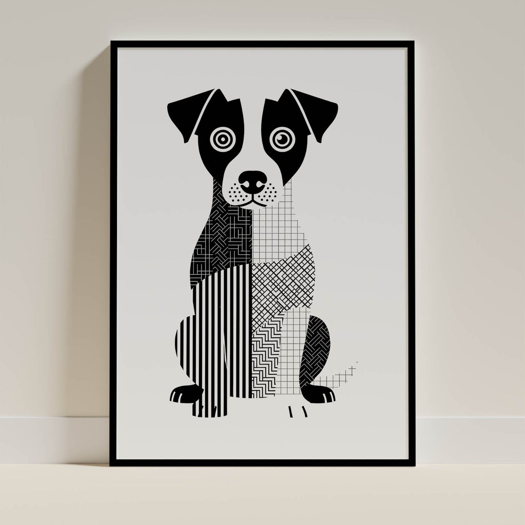 Jack Russell Geometric Line Art - Black Frame Mockup