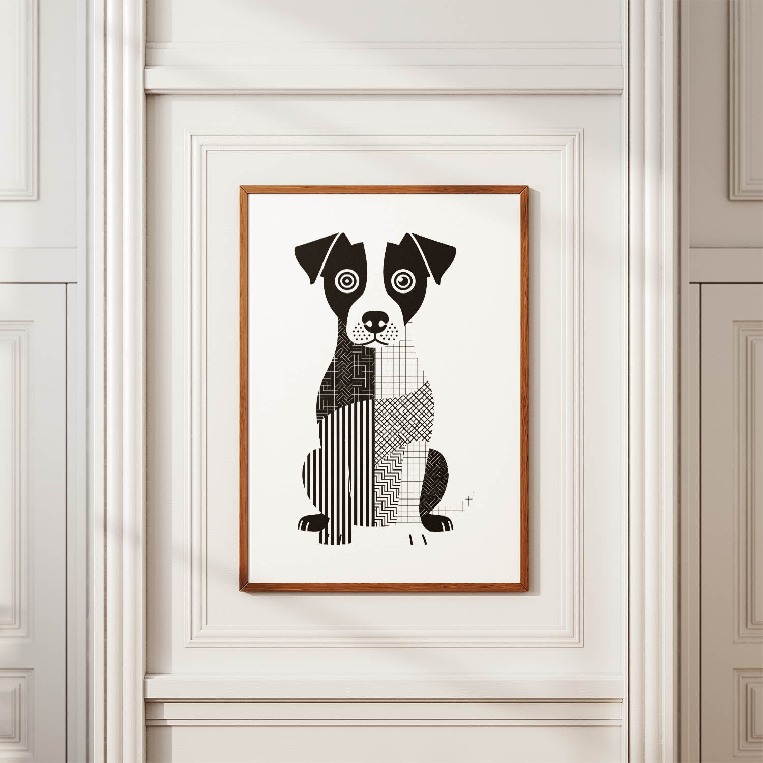 Jack Russell Geometric Line Art Print - Framed Mockup