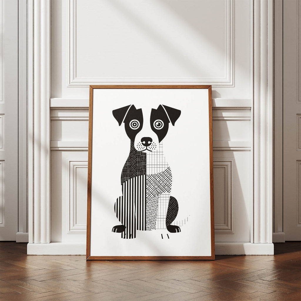 Jack Russell Geometric Line Art Print - Framed Mockup
