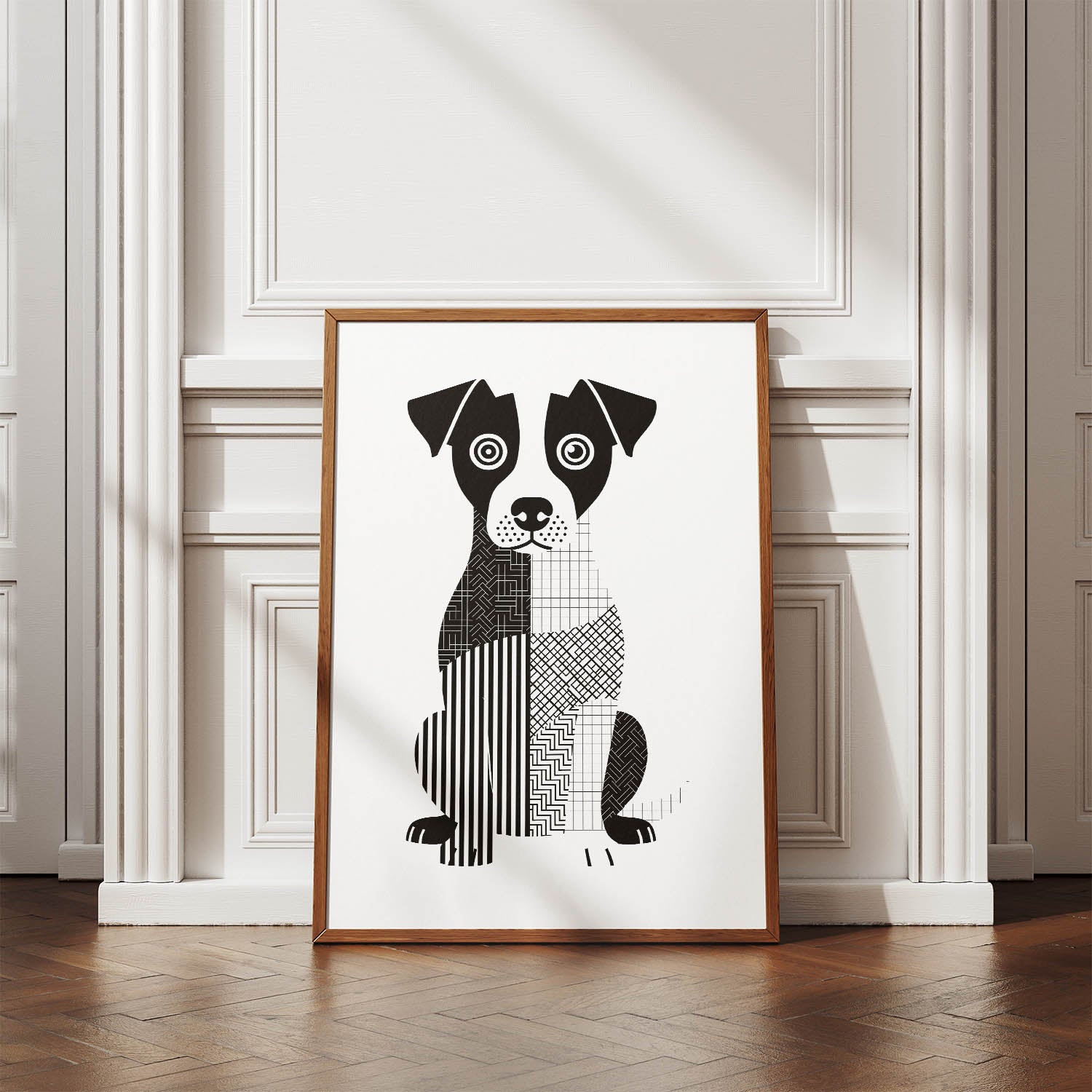 Jack Russell Geometric Line Art Print - Framed Mockup