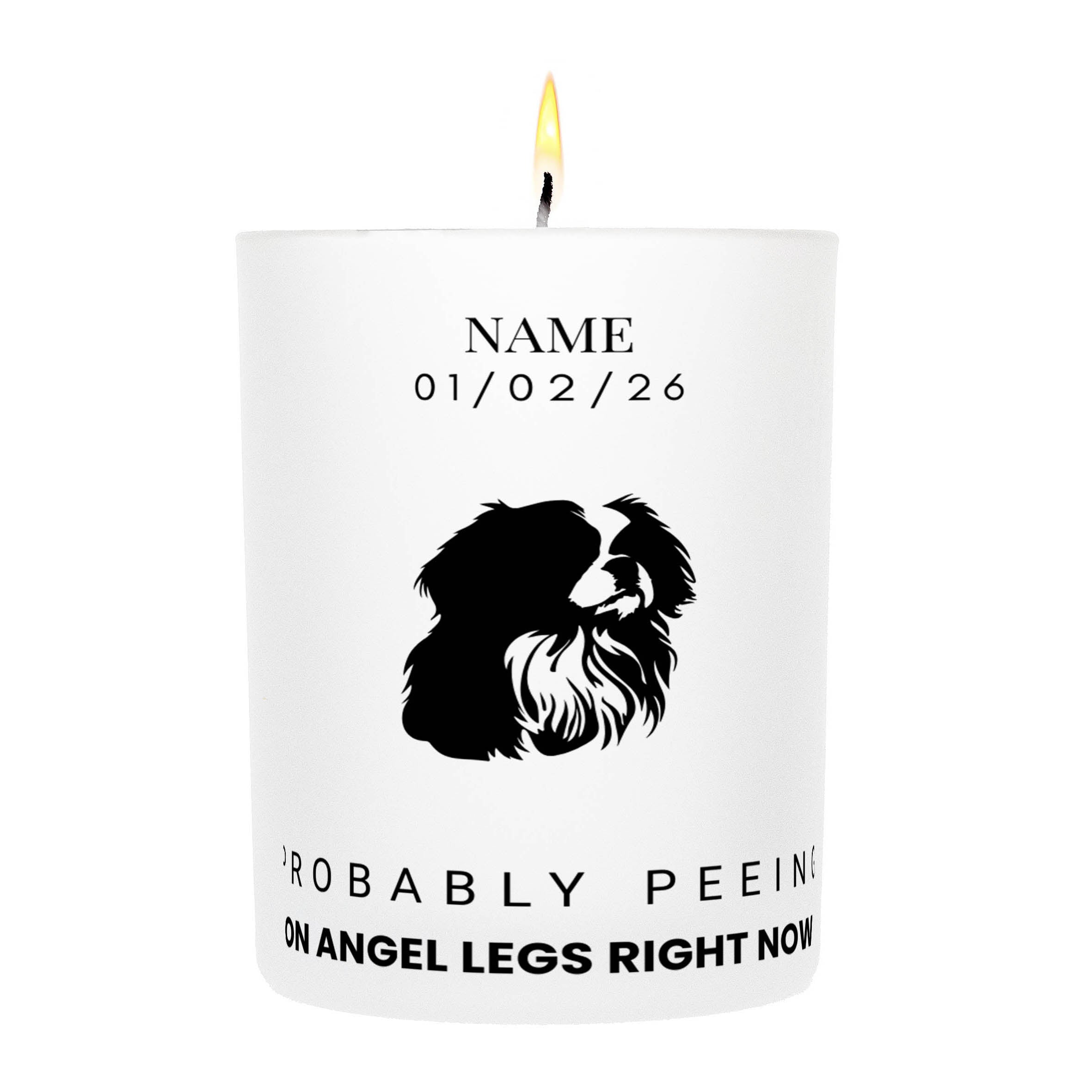 Japanese Chin – Probably Peeing on Angel Legs Right Now Custom Candle