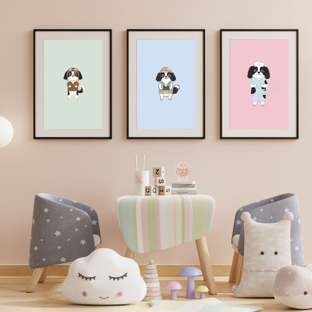 Japanese Chin Kids Nursery Wall Art Print Bundle — 22 Dog Costume Designs, 5 Colours, 6 Print Sizes | Digital Download