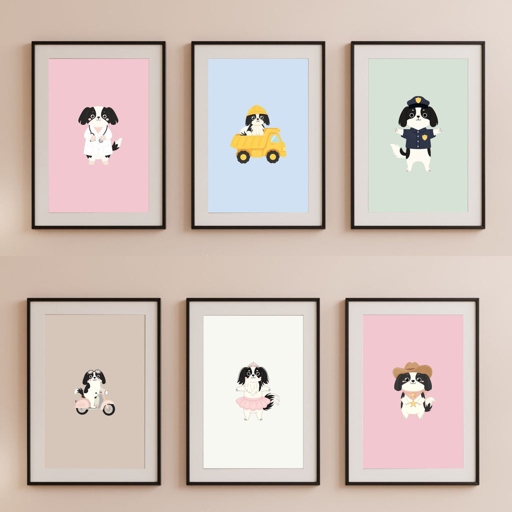 Japanese Chin Kids Nursery Wall Art Print Bundle — 22 Dog Costume Designs, 5 Colours, 6 Print Sizes | Digital Download