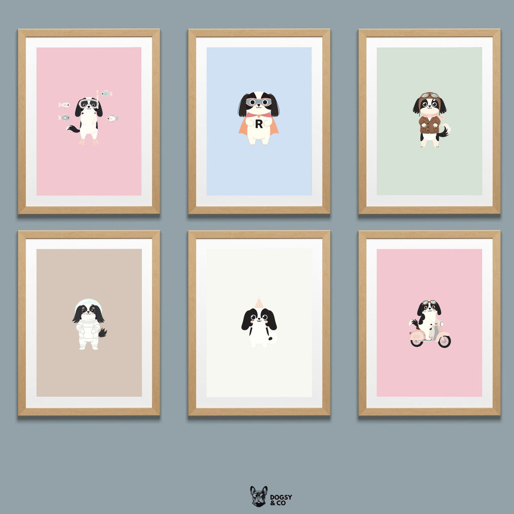 Japanese Chin Kids Nursery Wall Art Print Bundle — 22 Dog Costume Designs, 5 Colours, 6 Print Sizes | Digital Download