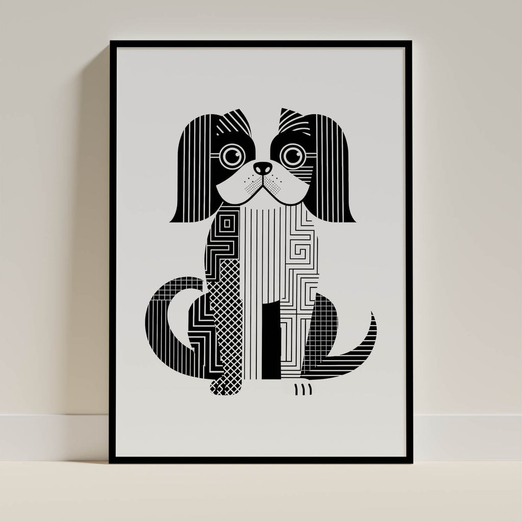 Japanese Chin Geometric Line Art - Black Frame Mockup