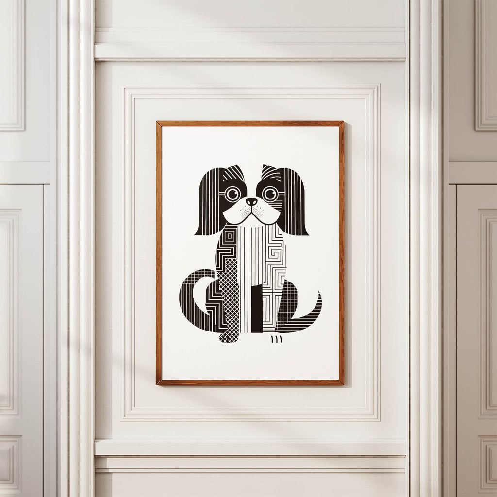 Japanese Chin Geometric Line Art Print - Framed Mockup