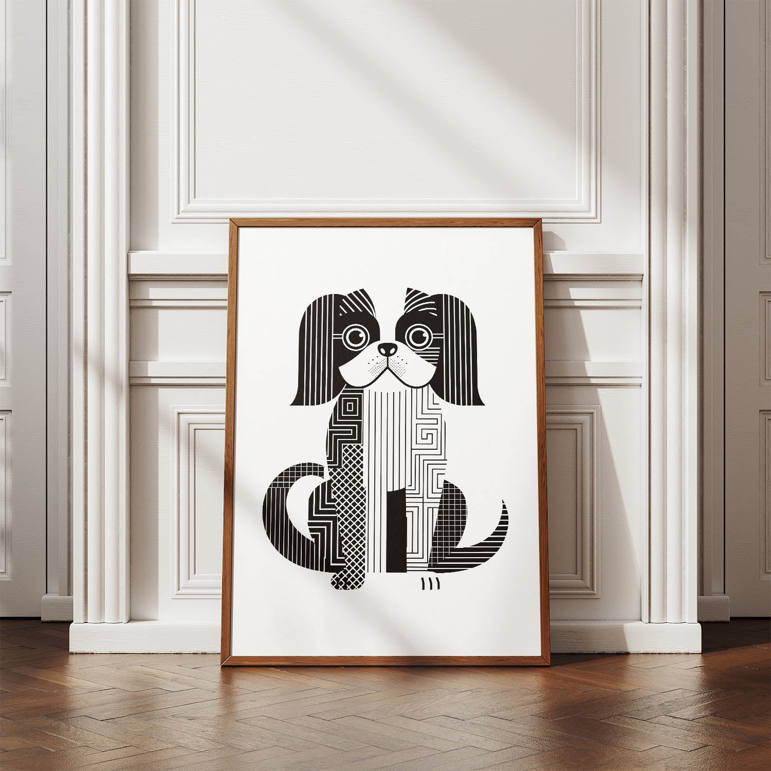 Japanese Chin Geometric Line Art Print - Framed Mockup