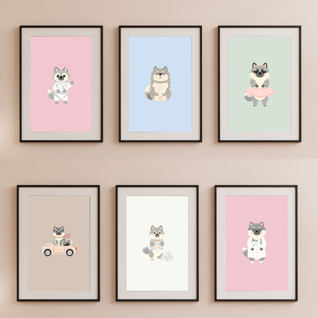 Keeshond Kids Nursery Wall Art Print Bundle — 22 Dog Costume Designs, 5 Colours, 6 Print Sizes | Digital Download