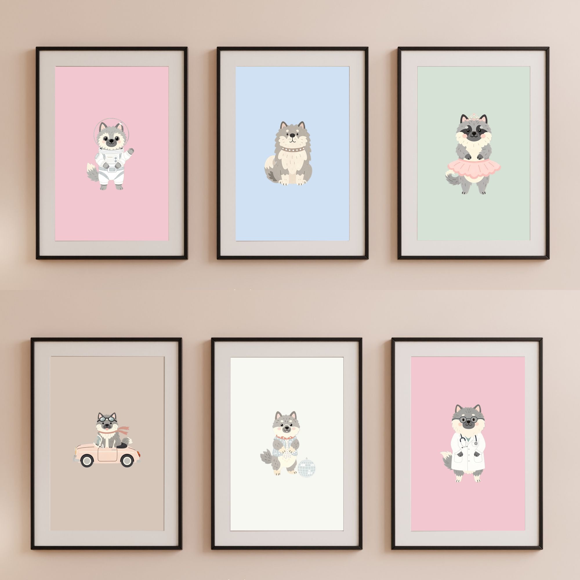 Keeshond Kids Nursery Wall Art Print Bundle — 22 Dog Costume Designs, 5 Colours, 6 Print Sizes | Digital Download