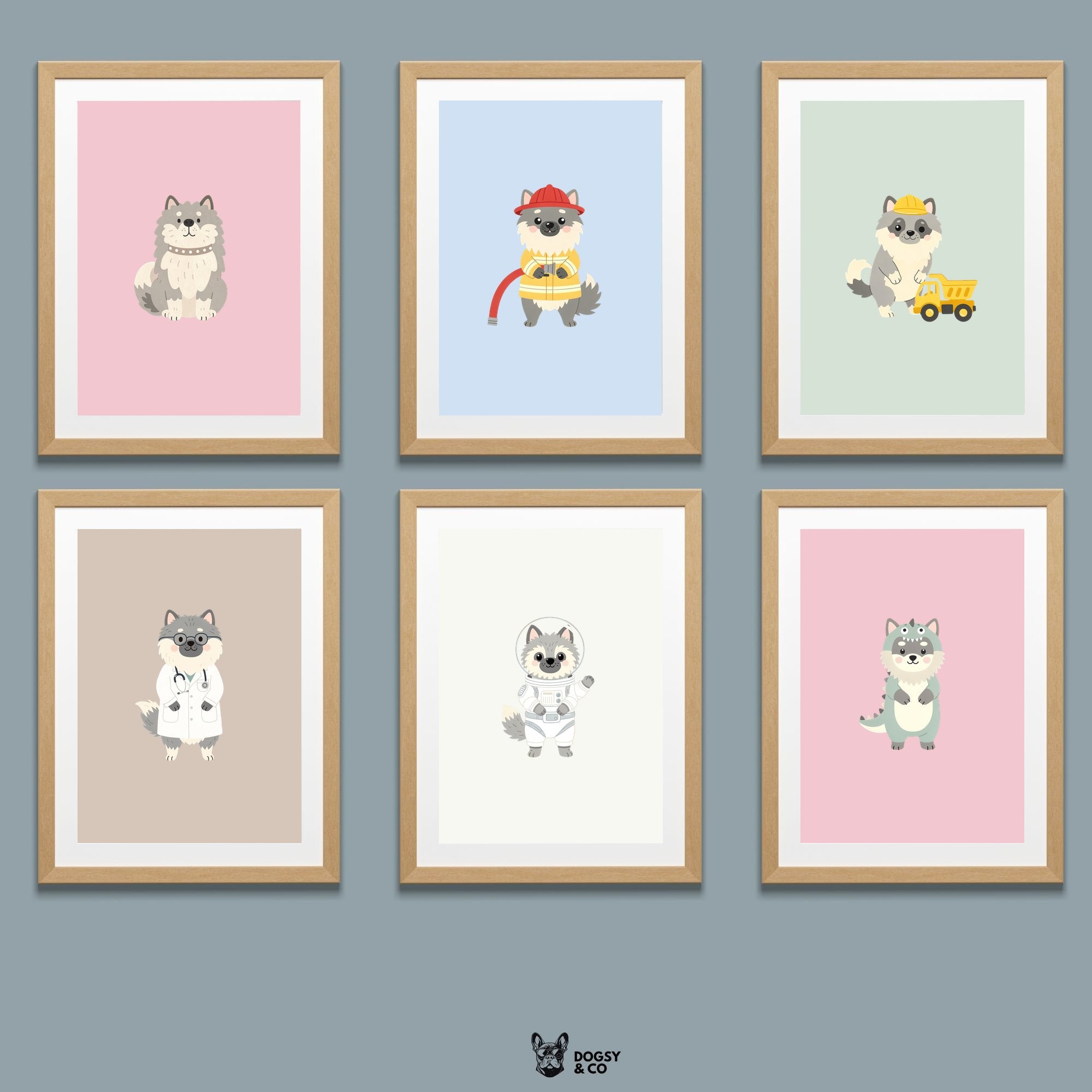 Keeshond Kids Nursery Wall Art Print Bundle — 22 Dog Costume Designs, 5 Colours, 6 Print Sizes | Digital Download