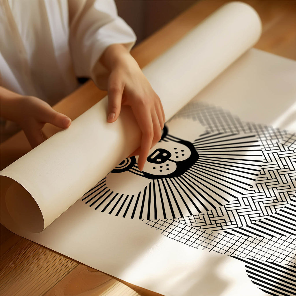 Keeshond Geometric Line Art Print - Framed Mockup