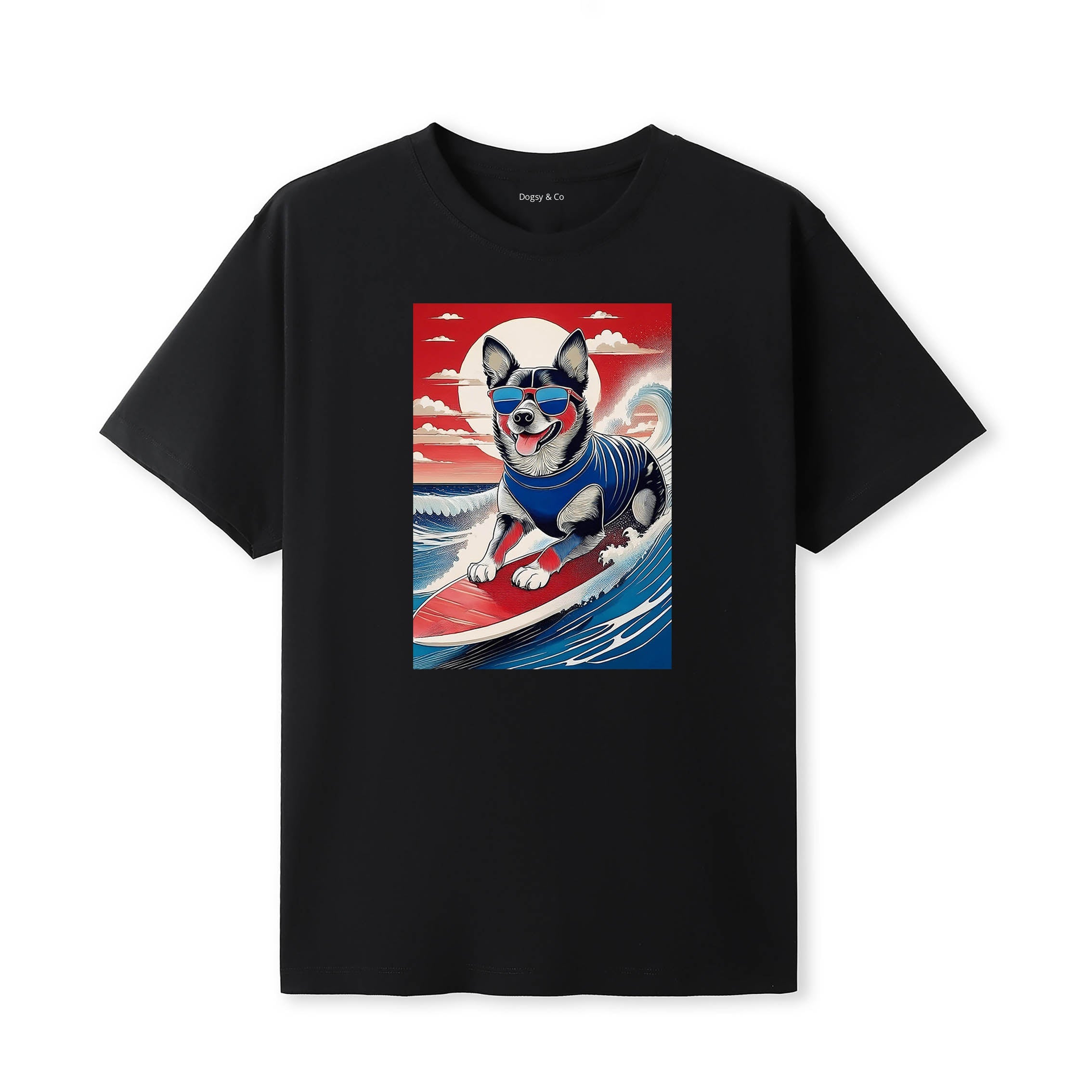 Kelpie Surfer Hokusai Dogs T-Shirt Artwork