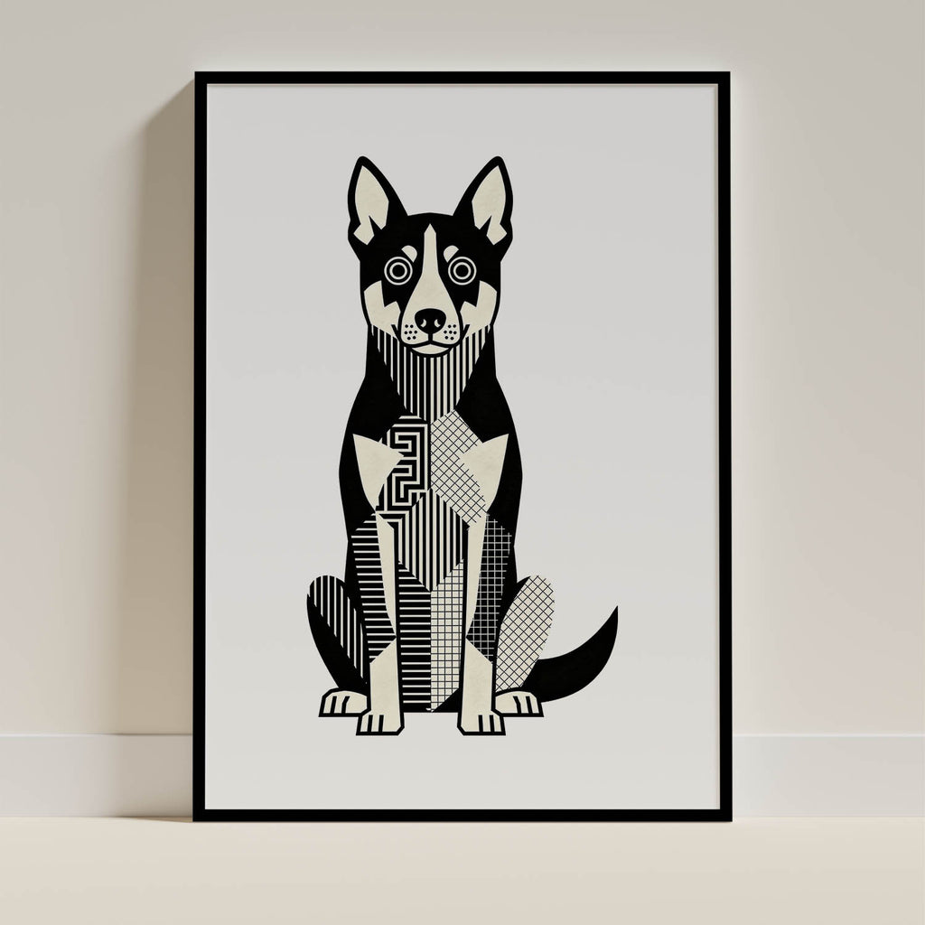 Kelpie Geometric Line Art Print - Framed Mockup