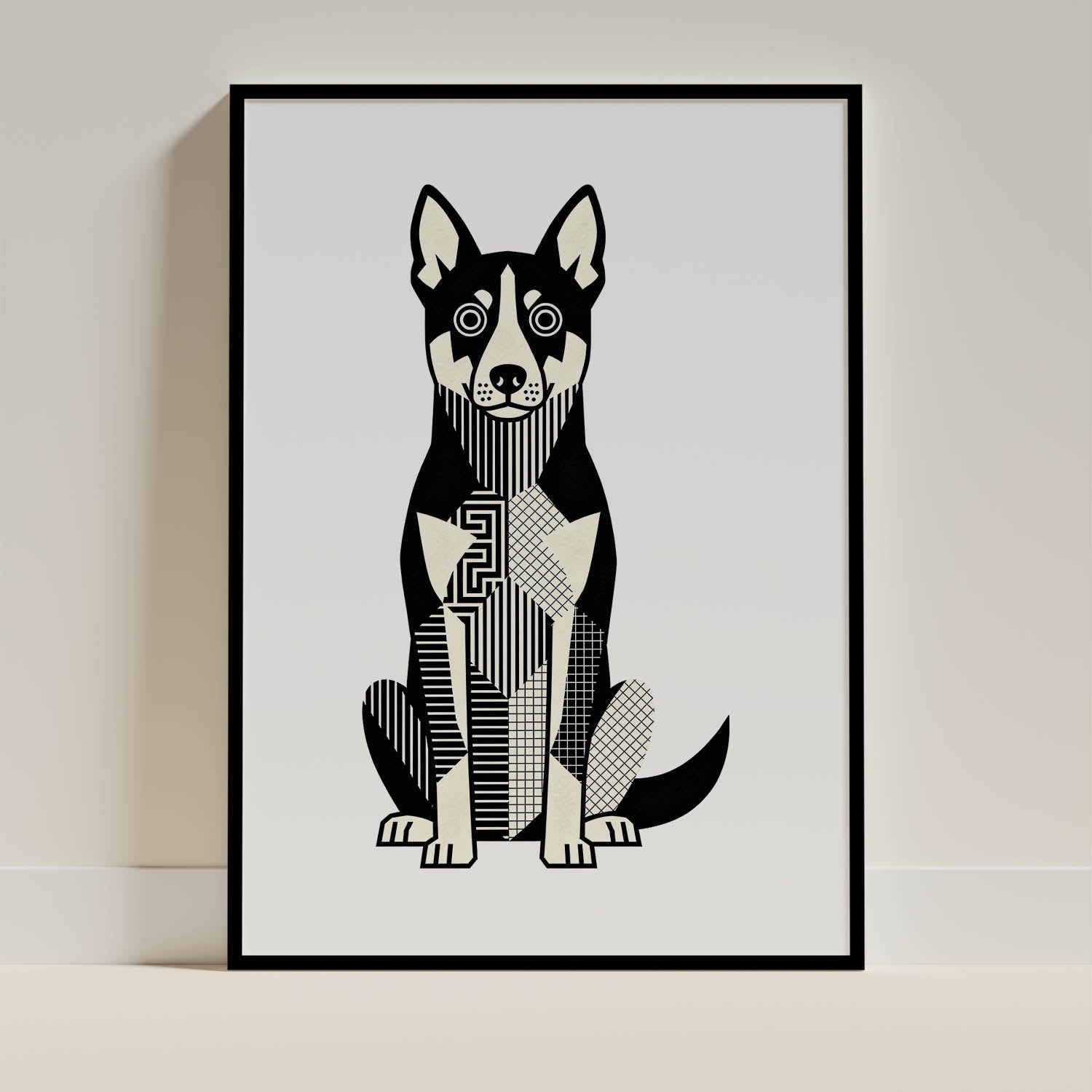Kelpie Geometric Line Art - Black Frame Mockup