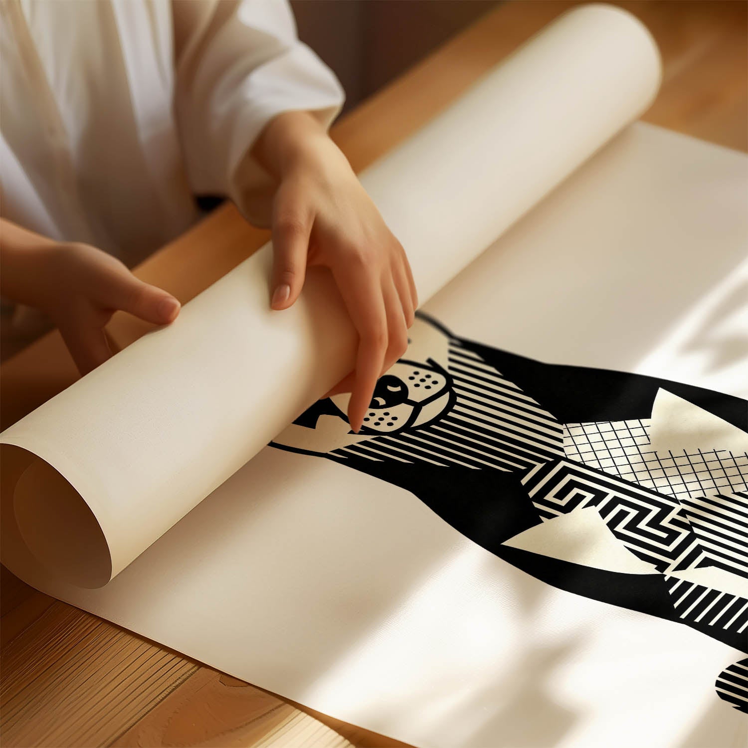 Kelpie Geometric Line Art Print - Framed Mockup