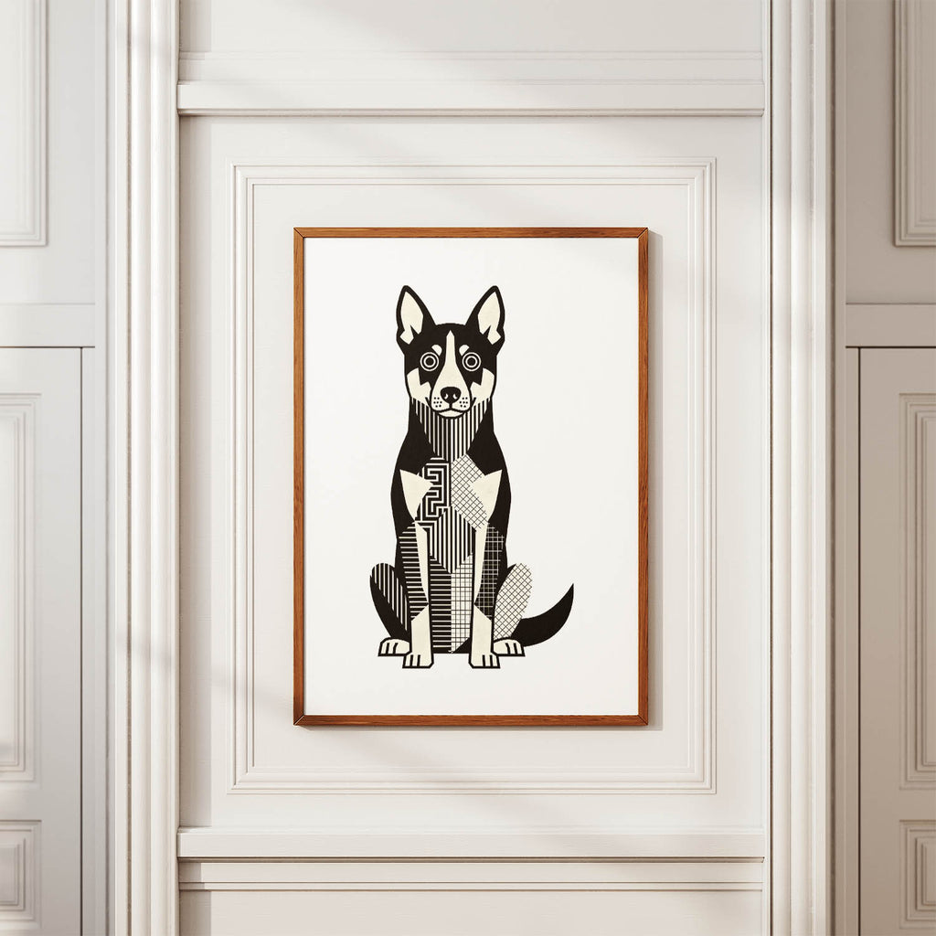 Kelpie Geometric Line Art Print - Framed Mockup