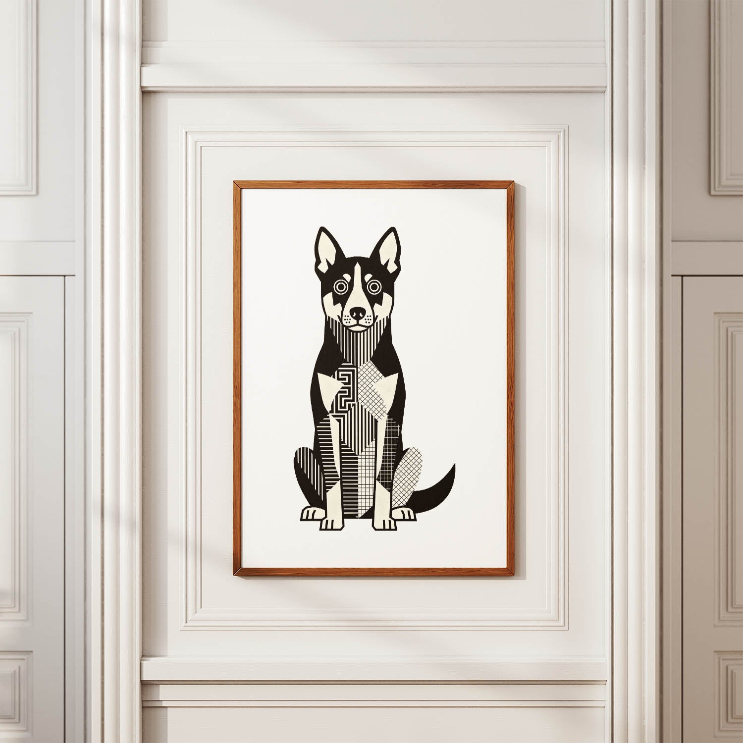 Kelpie Geometric Line Art Print - Framed Mockup