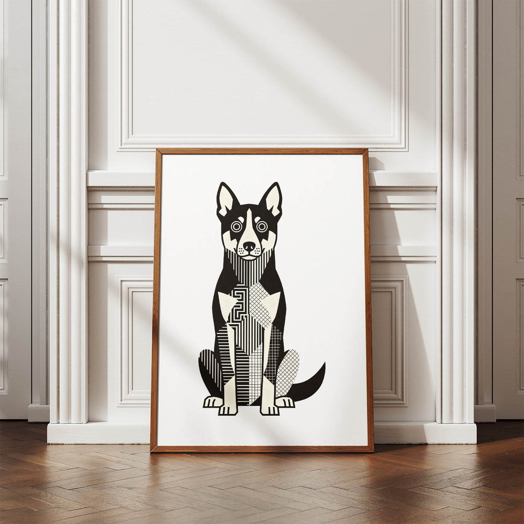Kelpie Geometric Line Art Print - Framed Mockup