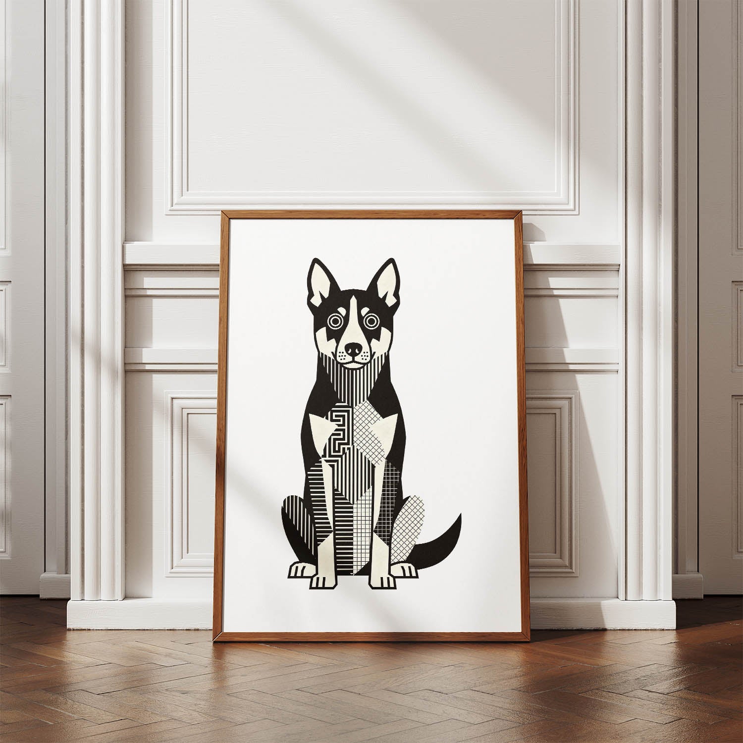 Kelpie Geometric Line Art Print - Framed Mockup