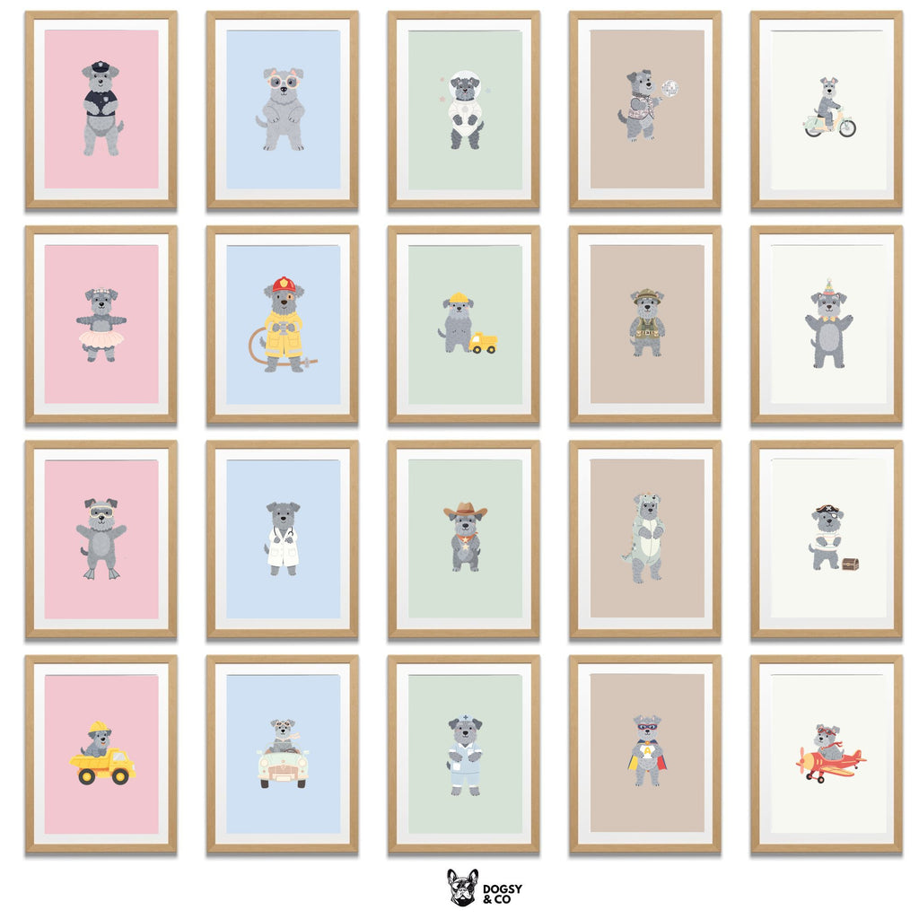 Kerry Blue Terrier Kids Nursery Wall Art Print Bundle — 22 Dog Costume Designs, 5 Colours, 6 Print Sizes | Digital Download