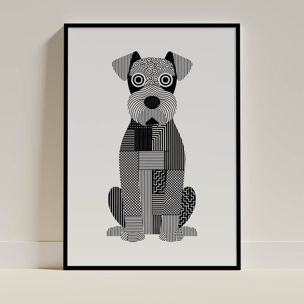 Kerry Blue Terrier Geometric Line Art Print - Framed Mockup
