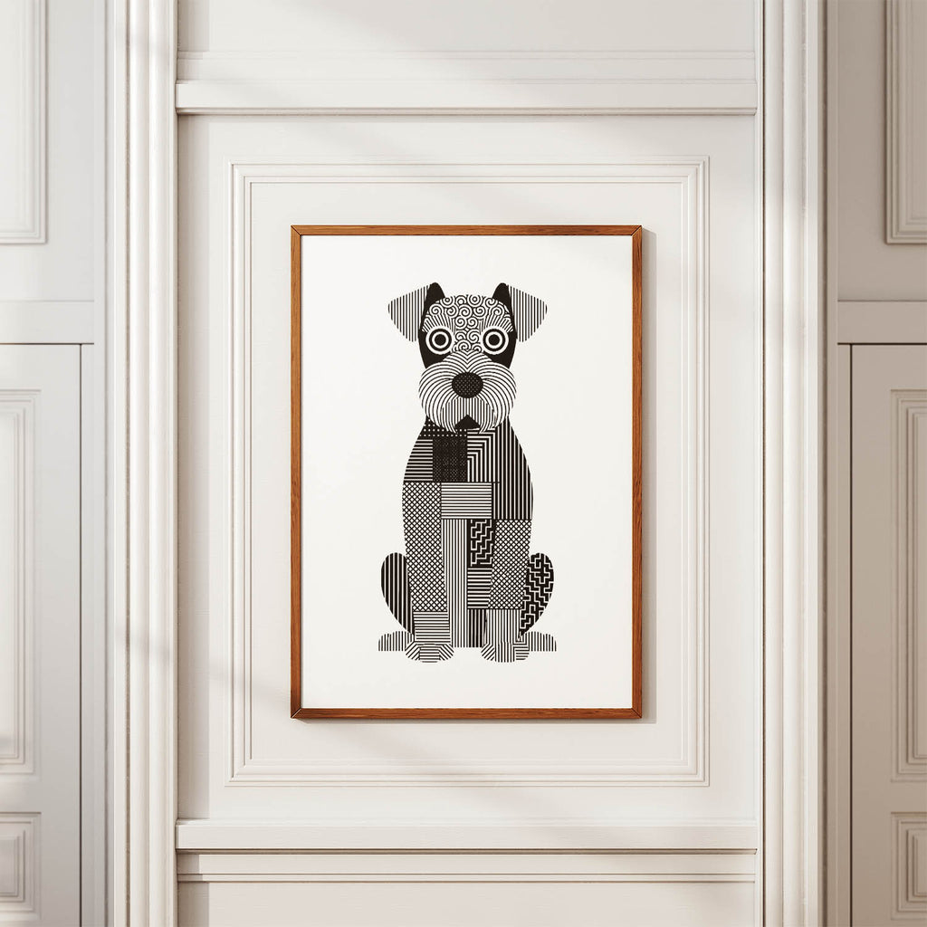 Kerry Blue Terrier Geometric Line Art Print - Framed Mockup