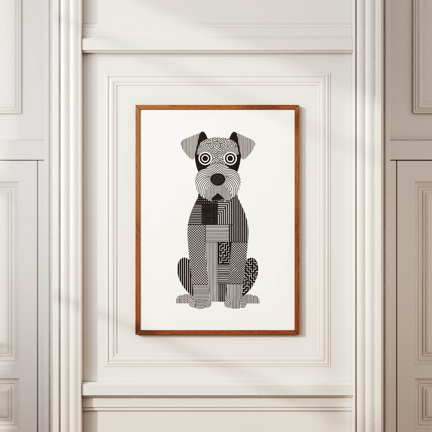Kerry Blue Terrier Geometric Line Art Print - Framed Mockup