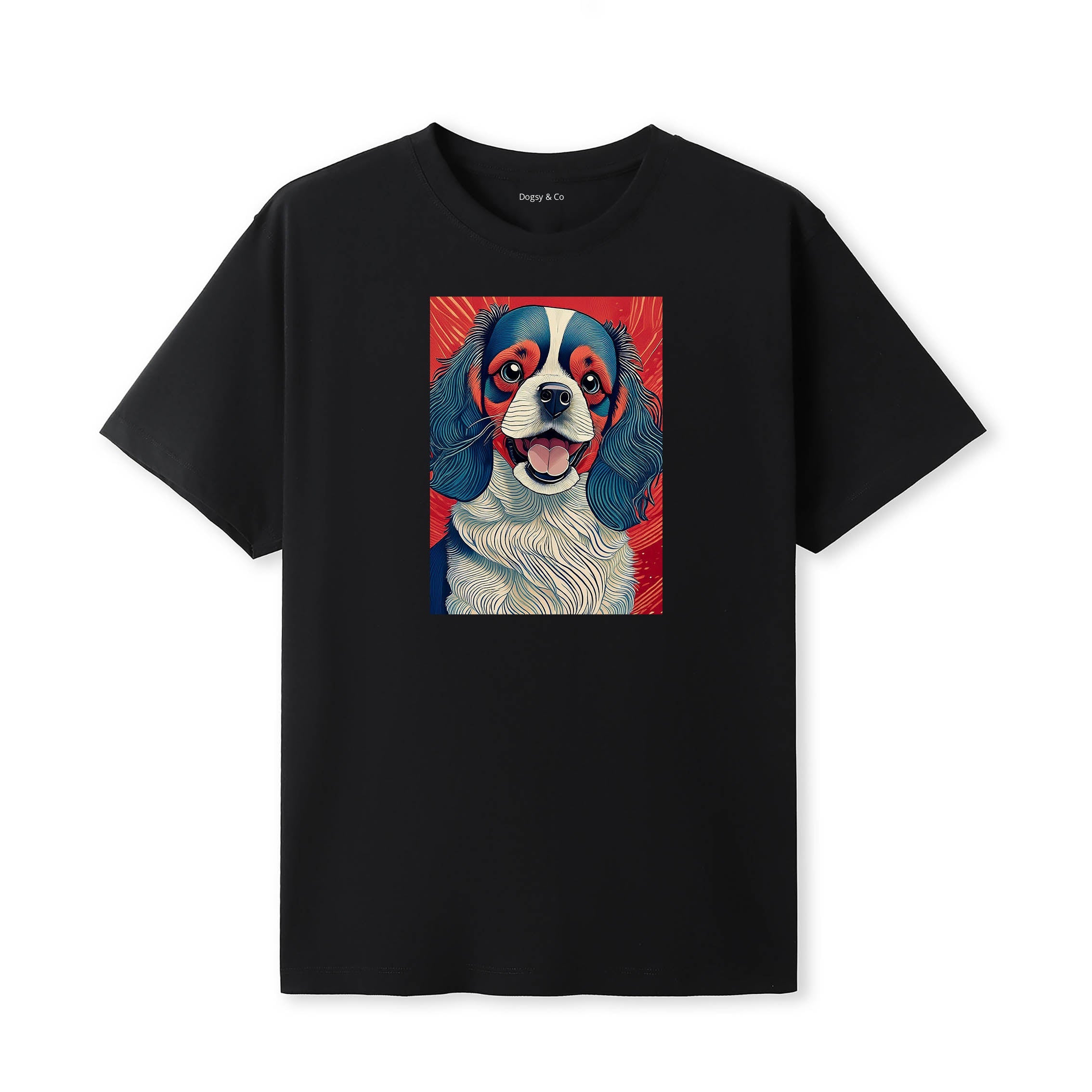 King Charles Spaniel Hokusai Dog Portrait T-Shirt Black