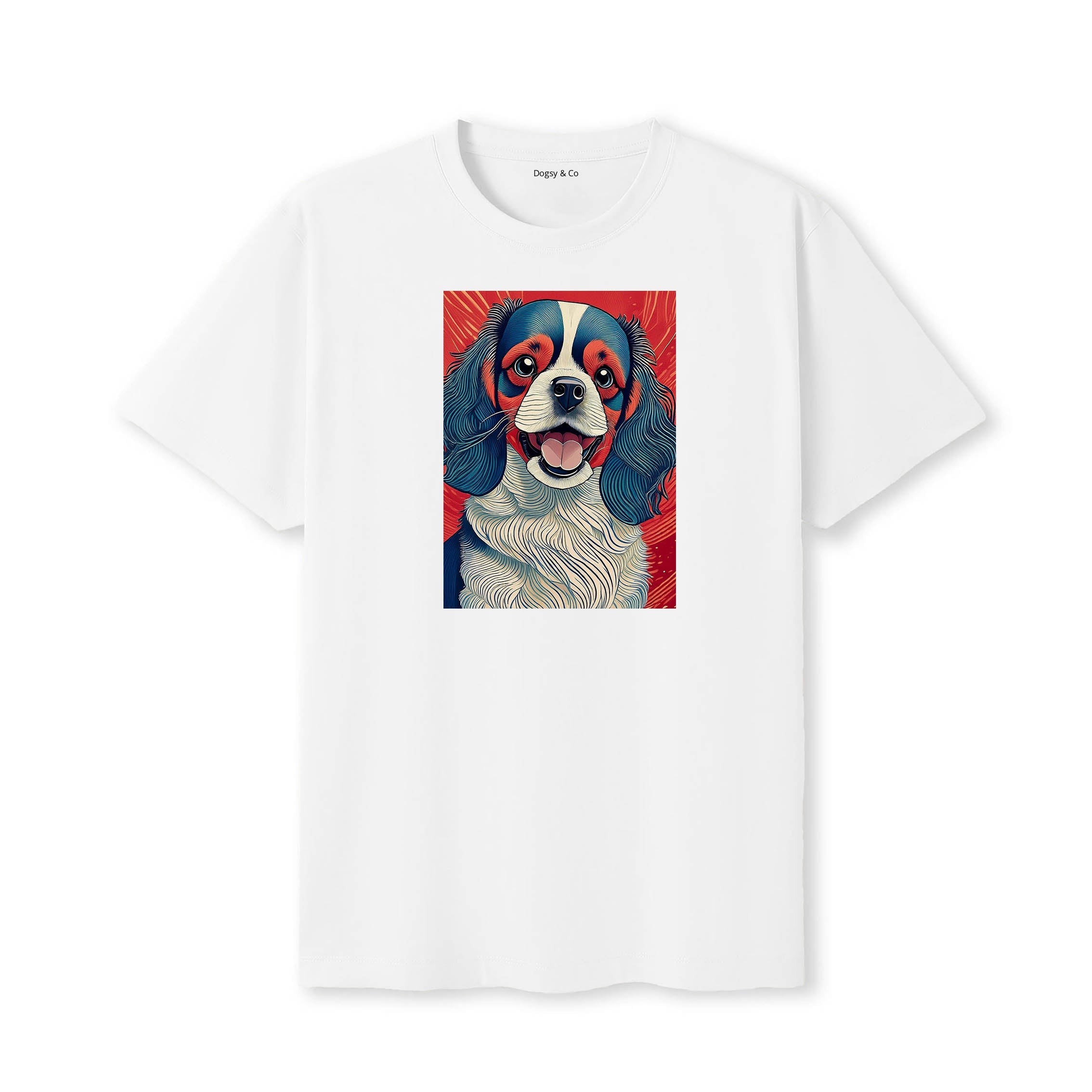 King Charles Spaniel Hokusai Dog Portrait T-Shirt White