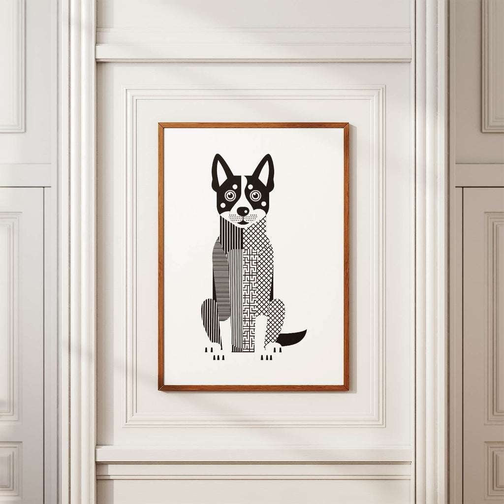 Koolie Geometric Line Art Print - Framed Mockup