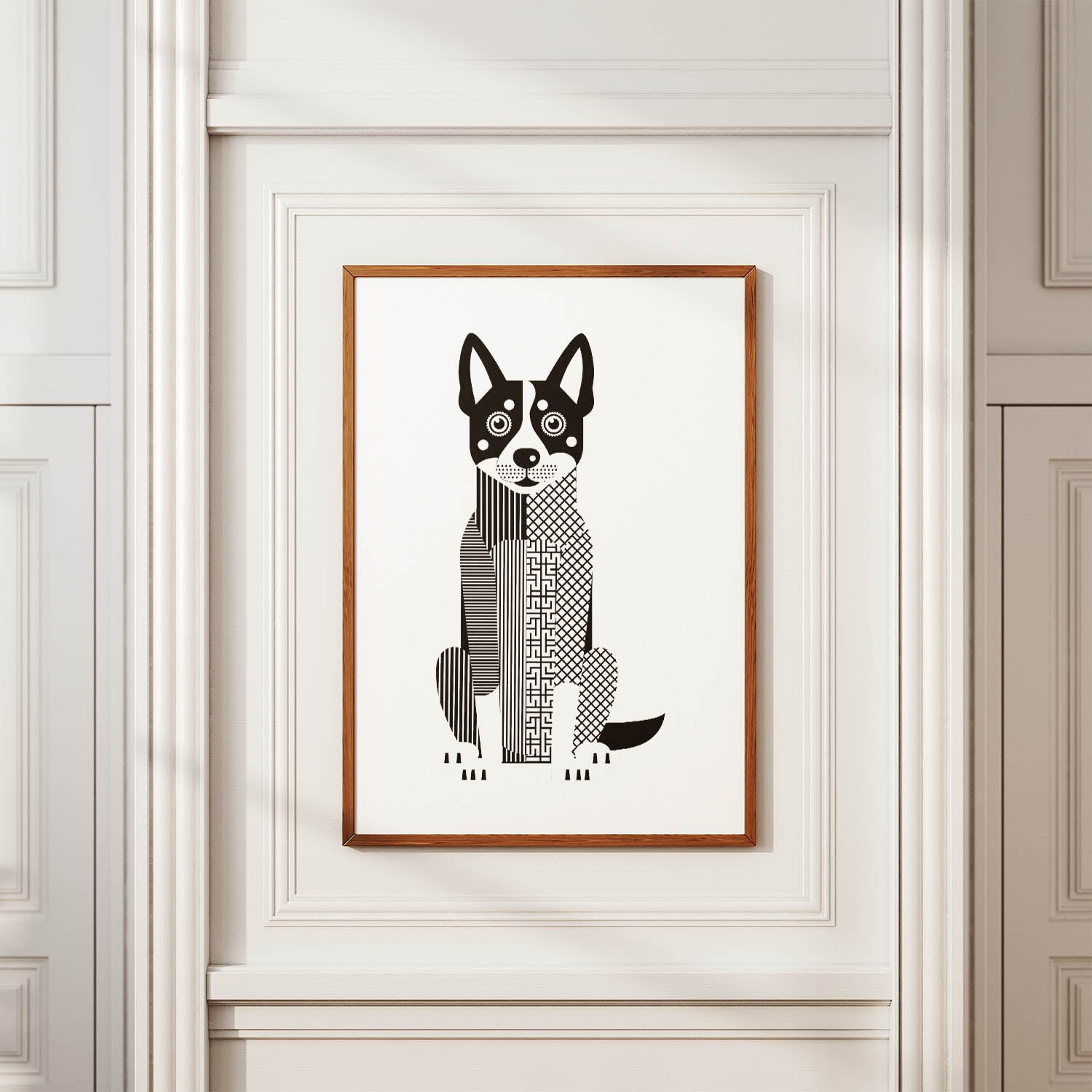 Koolie Geometric Line Art Print - Framed Mockup