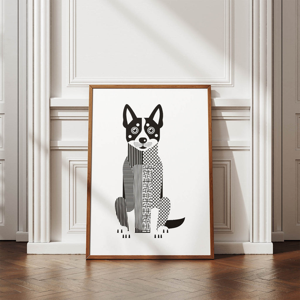 Koolie Geometric Line Art Print - Framed Mockup