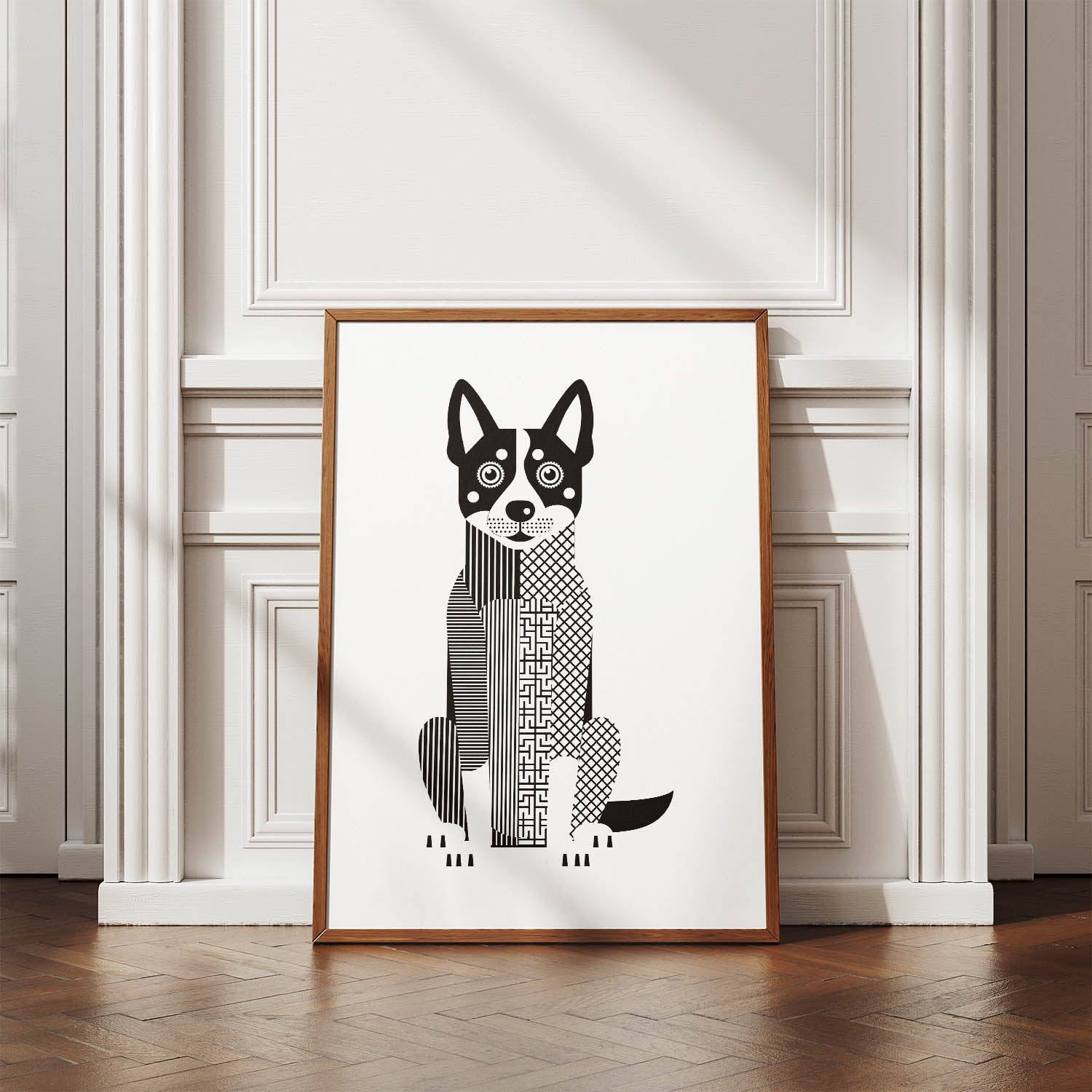 Koolie Geometric Line Art Print - Framed Mockup