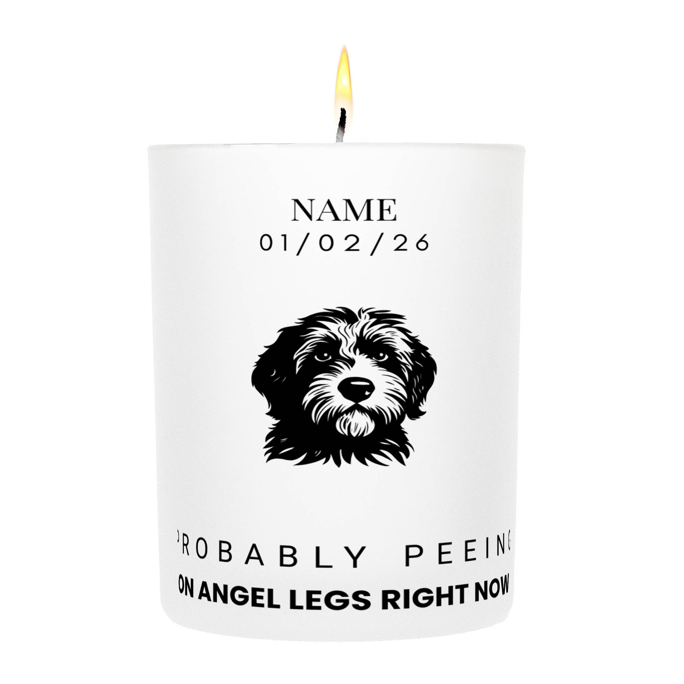 Labradoodle – Probably Peeing on Angel Legs Right Now Custom Candle