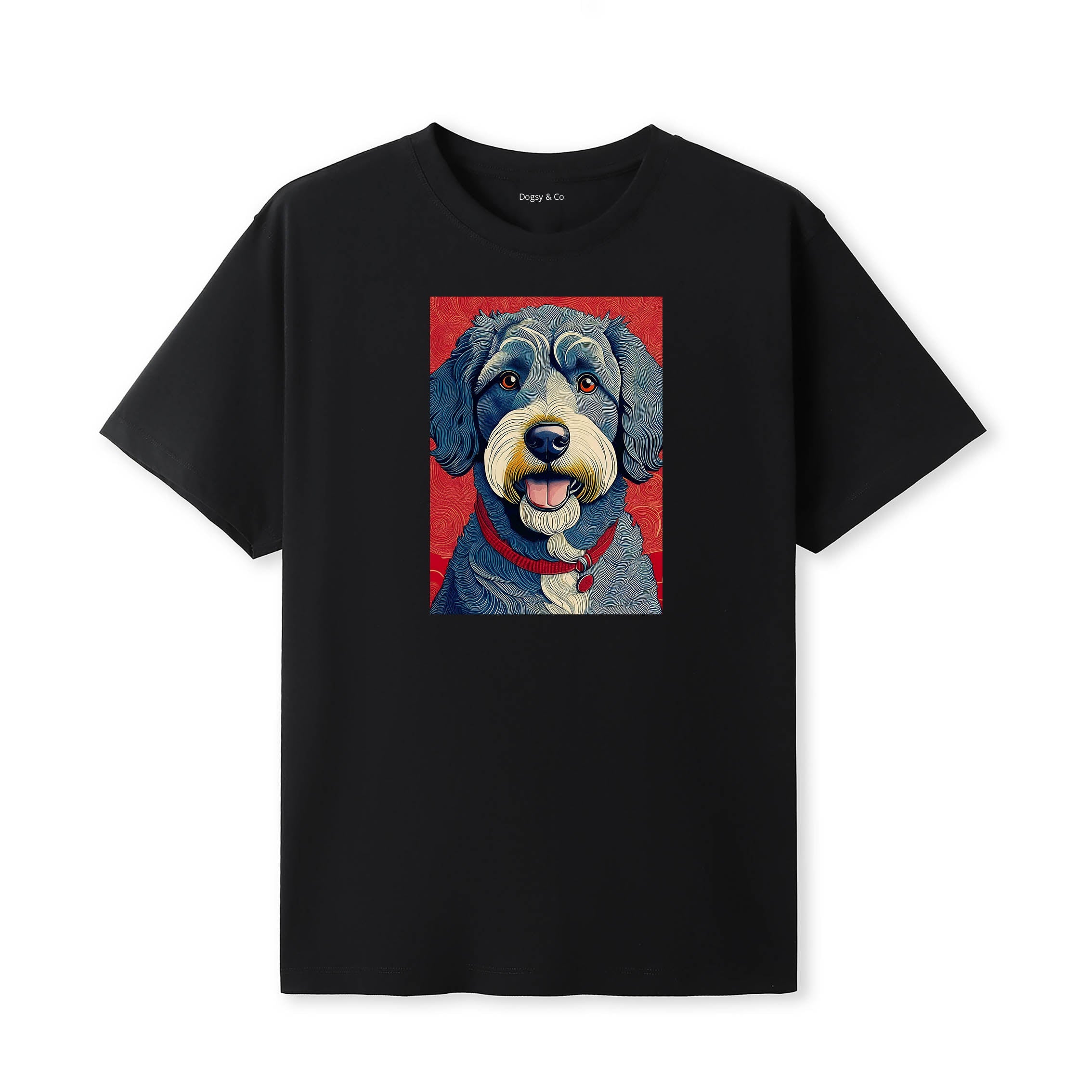 Labradoodle Hokusai Dog Portrait T-Shirt V1 Black