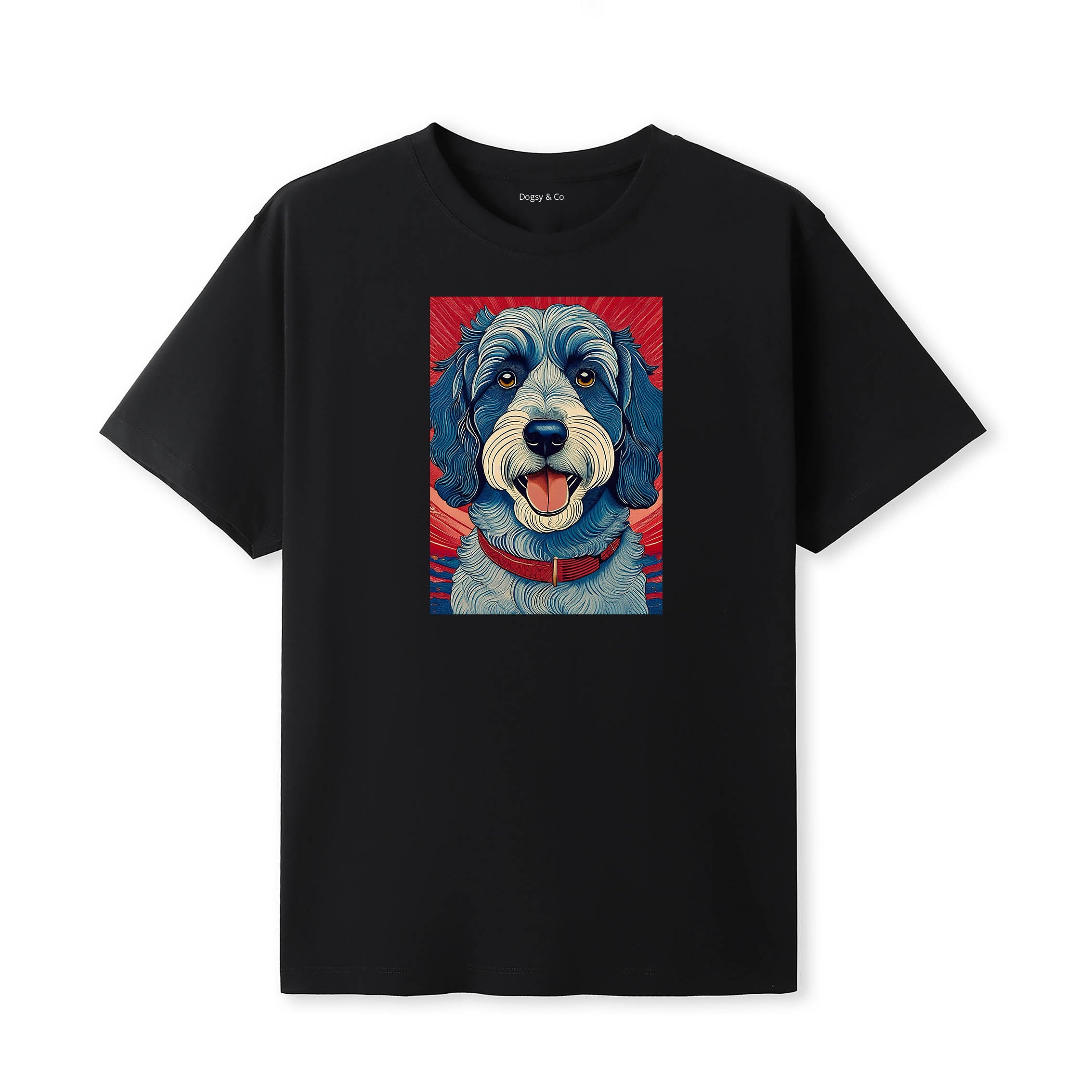 Labradoodle Hokusai Dog Portrait T-Shirt V2 Black