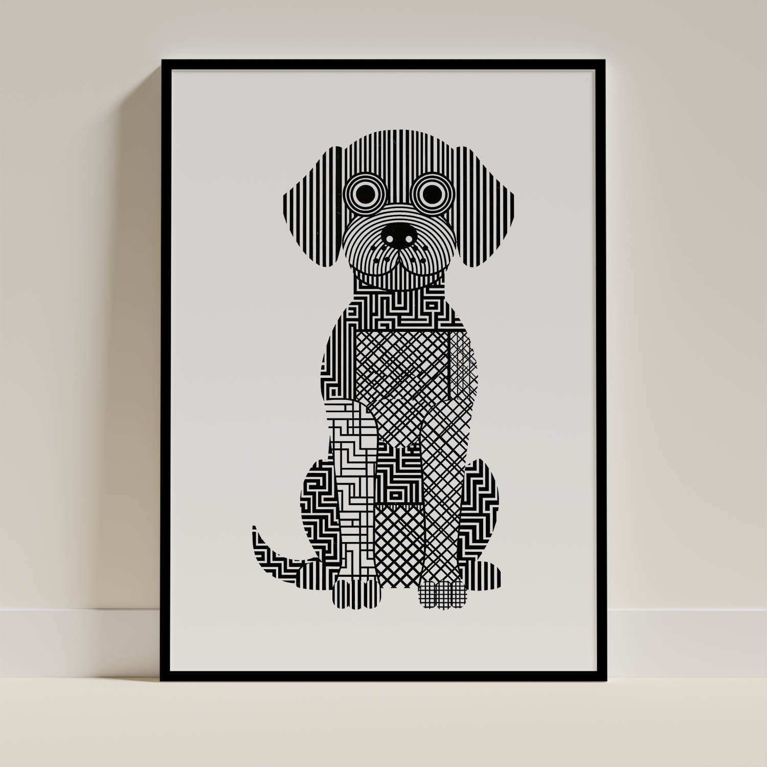 Labradoodle Geometric Line Art - Black Frame Mockup